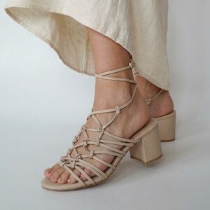 Block heel genuine leather strap heels